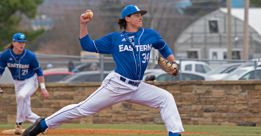 Jacob Womack throws a pitch during Eastern's 12-7 victory over Connors State.
